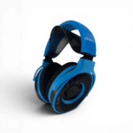 Satyr4_2 Satyr4 DIY ver-ear headphones with a blue headband and black ear cups featuring an open-back driver design