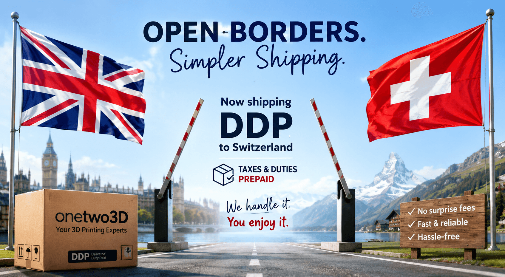 onetwo3D ships via DDP to Switzerland